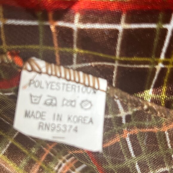 Pre-Owned Sheer Brown Plaid Scarf 14x60 Made in Korea 100% Polyester RN95374 - Picture 2 of 2